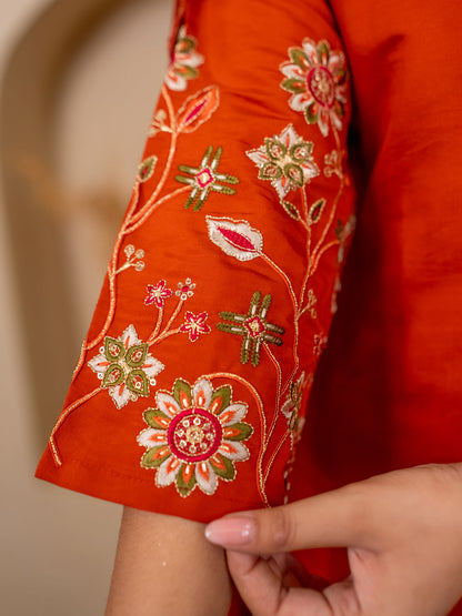 Rust Women Anarkali Kurta with Pant & Chinon Dupatta Suits, Festive Ethnic Set - FitVibe Fashion