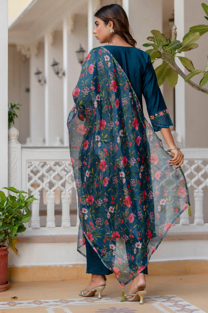 Nritya Women Kurta and Pant Sets Viscose Roman Silk Fabric - FitVibe Fashion