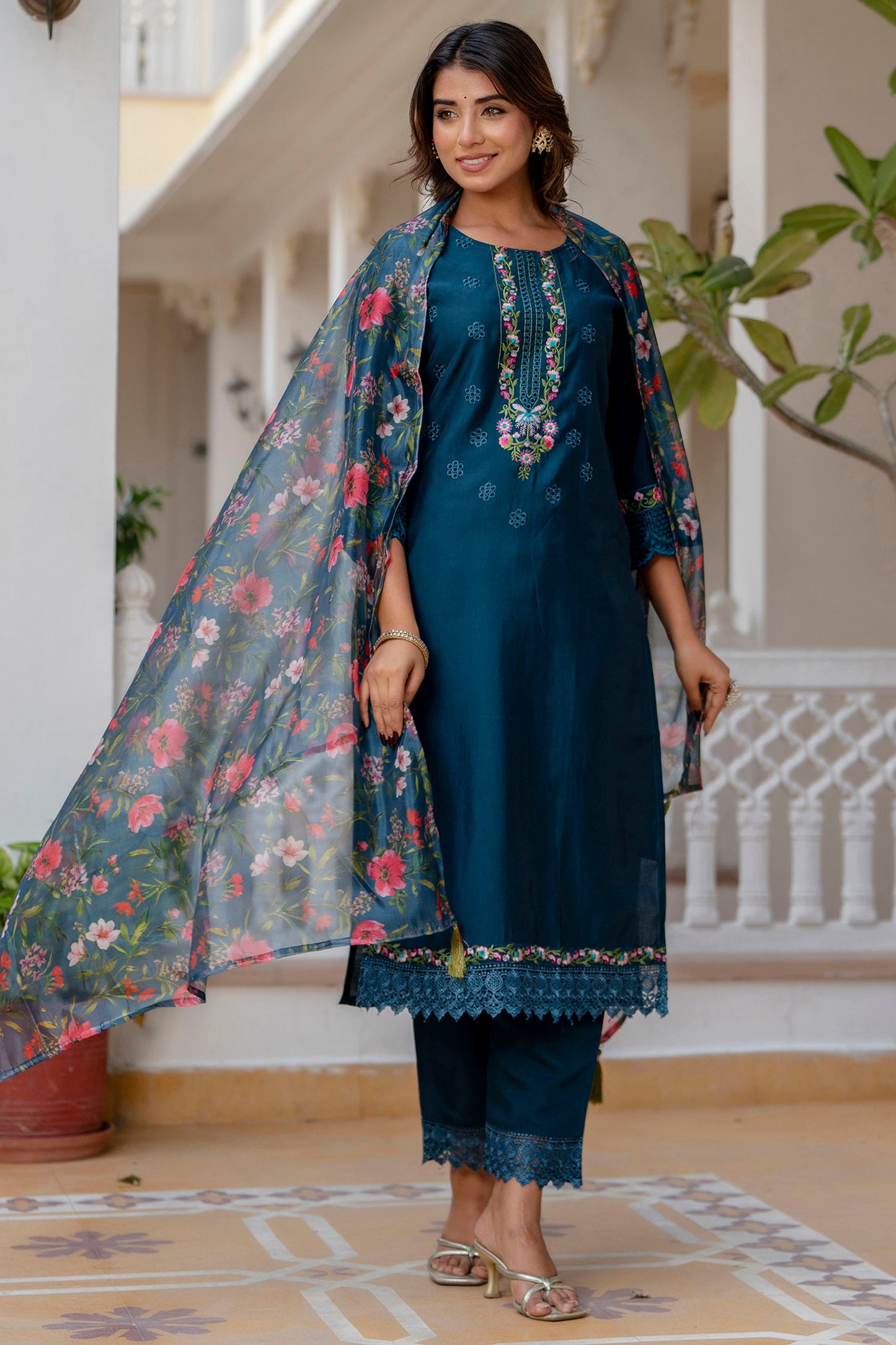 Nritya Women Kurta and Pant Sets Viscose Roman Silk Fabric - FitVibe Fashion