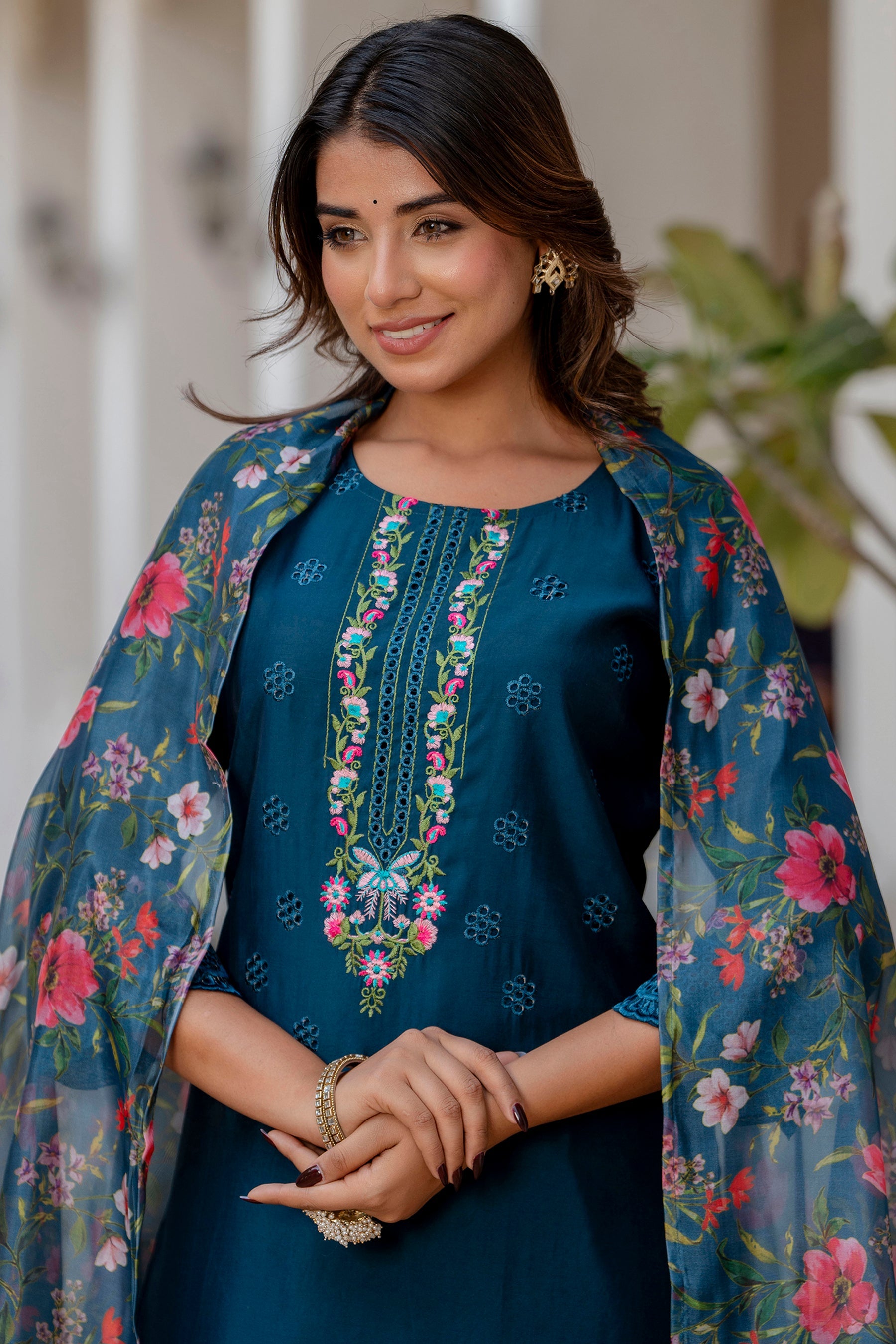 Nritya Women Kurta and Pant Sets Viscose Roman Silk Fabric - FitVibe Fashion