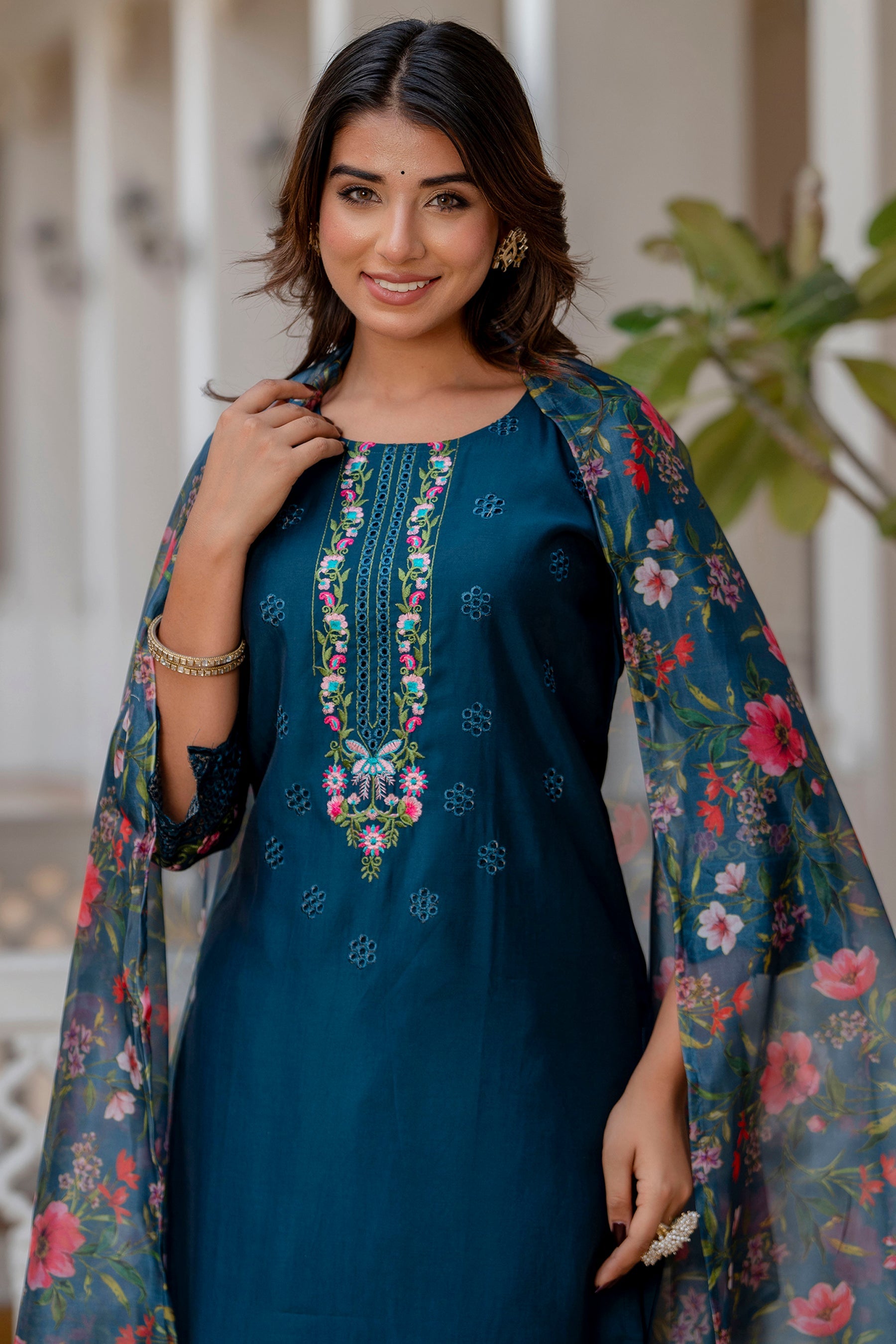 Nritya Women Kurta and Pant Sets Viscose Roman Silk Fabric - FitVibe Fashion