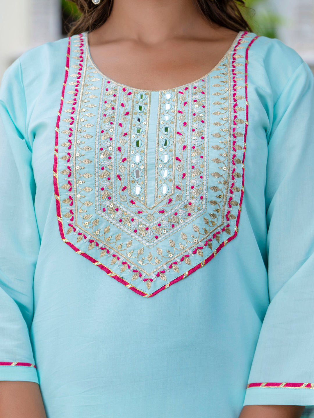 Women's Embroidered Silk Blend Calf Length Straight Kurta Trouser with Dupatta Set - FitVibe Fashion