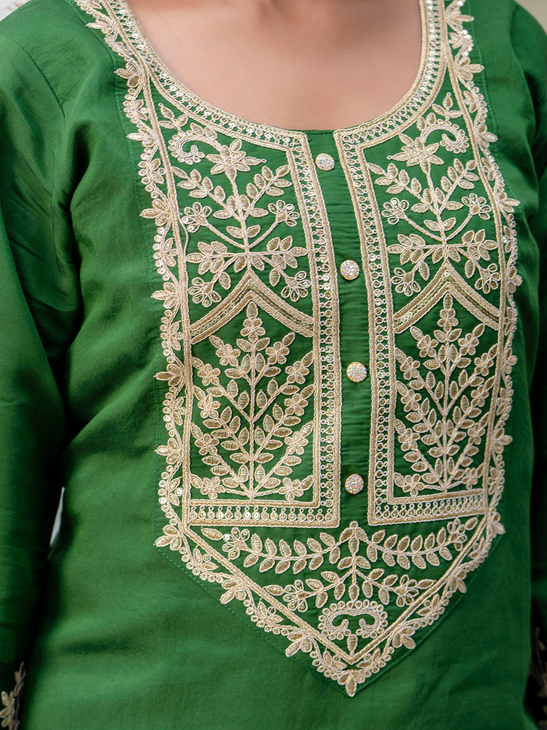 Women's Embroidered Silk Blend Calf Length Straight Kurta with Palazzo & Dupatta Set - FitVibe Fashion