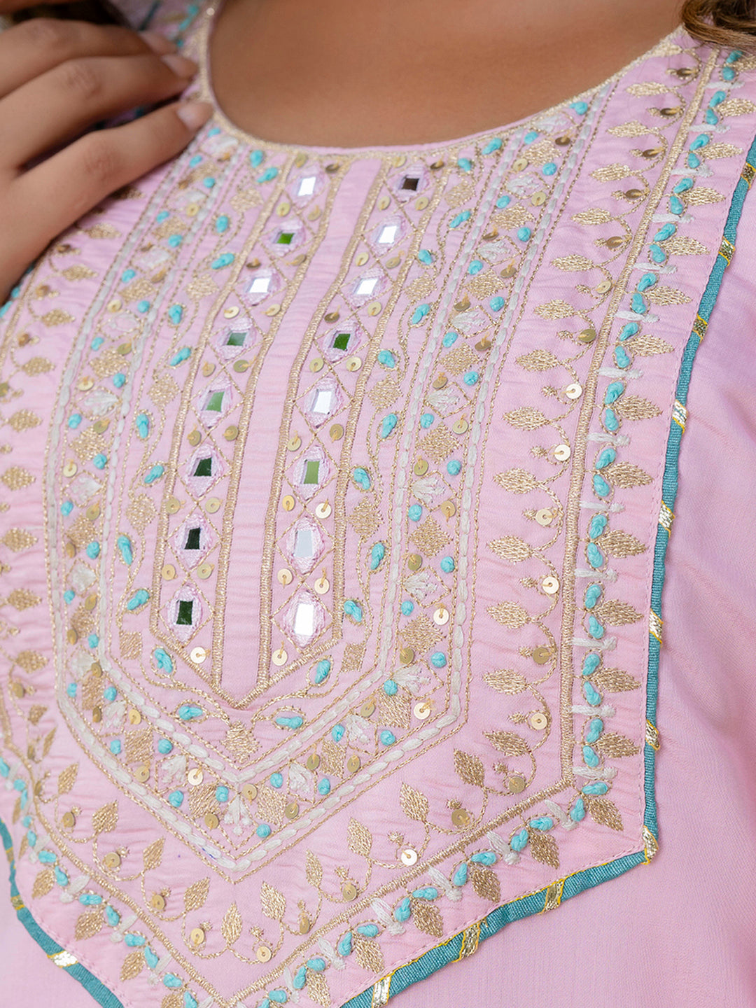 Women's Embroidered Silk Blend Calf Length Straight Kurta Trouser with Dupatta Set - FitVibe Fashion