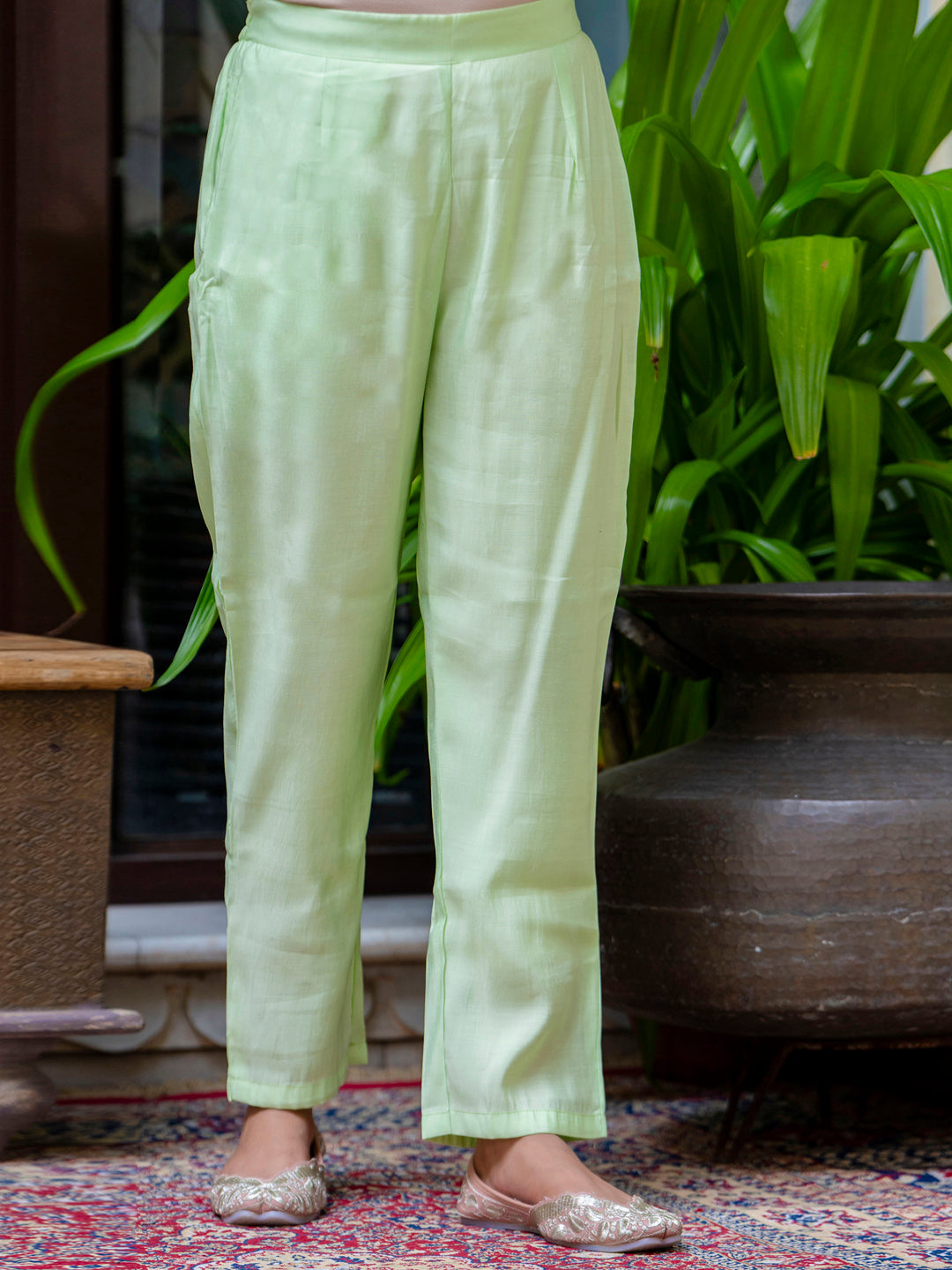 Women's Embroidered Silk Blend Calf Length Straight Kurta Trouser with Dupatta Set - FitVibe Fashion