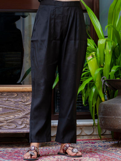 Women's Embroidered Silk Blend Calf Length Straight Kurta Trouser with Dupatta Set - FitVibe Fashion