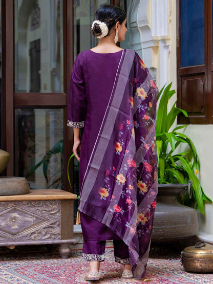 Abhaya  Women’s Viscose Roman Silk Embroidery Straight Kurta Pant with Dupatta Set