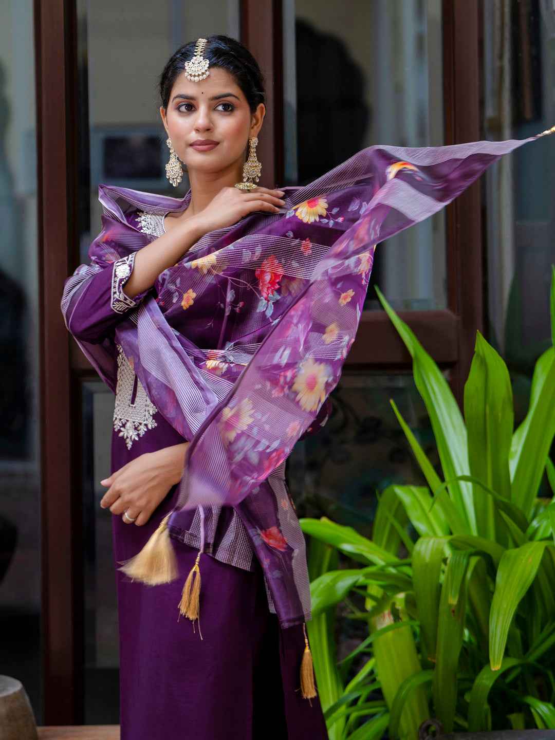 Abhaya  Women’s Viscose Roman Silk Embroidery Straight Kurta Pant with Dupatta Set