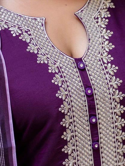 Abhaya  Women’s Viscose Roman Silk Embroidery Straight Kurta Pant with Dupatta Set