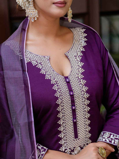 Abhaya  Women’s Viscose Roman Silk Embroidery Straight Kurta Pant with Dupatta Set