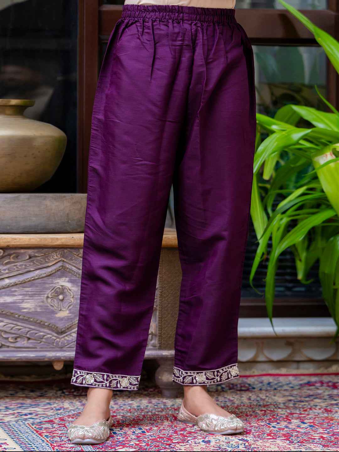 Abhaya  Women’s Viscose Roman Silk Embroidery Straight Kurta Pant with Dupatta Set