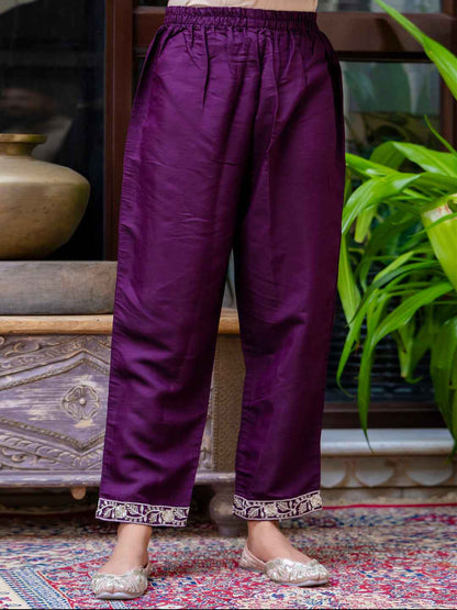 Abhaya  Women’s Viscose Roman Silk Embroidery Straight Kurta Pant with Dupatta Set