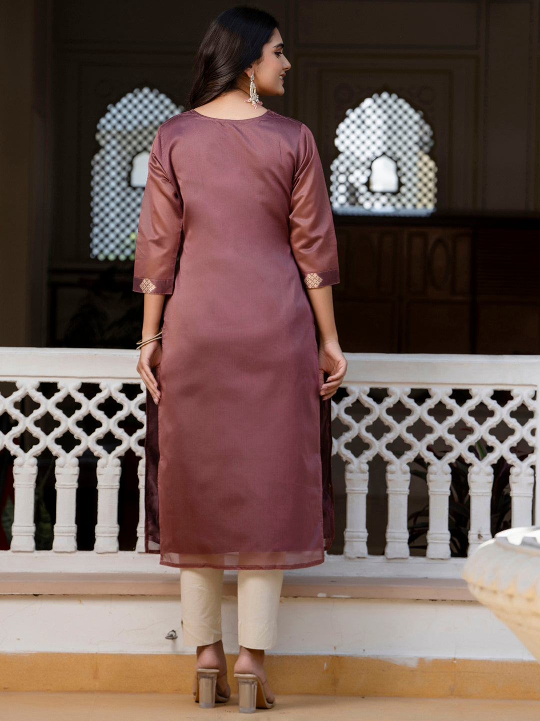 Women Embroidered Silk Blend Straight Kurta - FitVibe Fashion