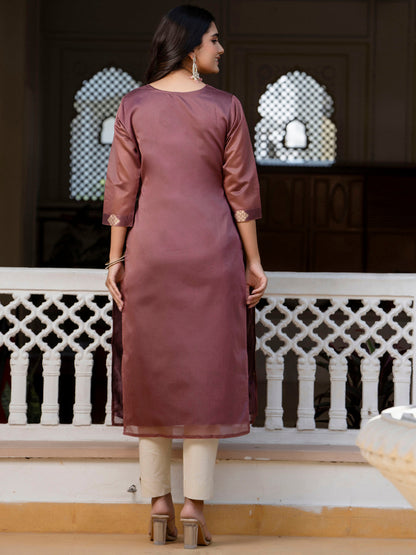Women Embroidered Silk Blend Straight Kurta - FitVibe Fashion