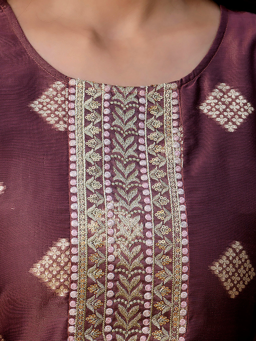 Women Embroidered Silk Blend Straight Kurta - FitVibe Fashion