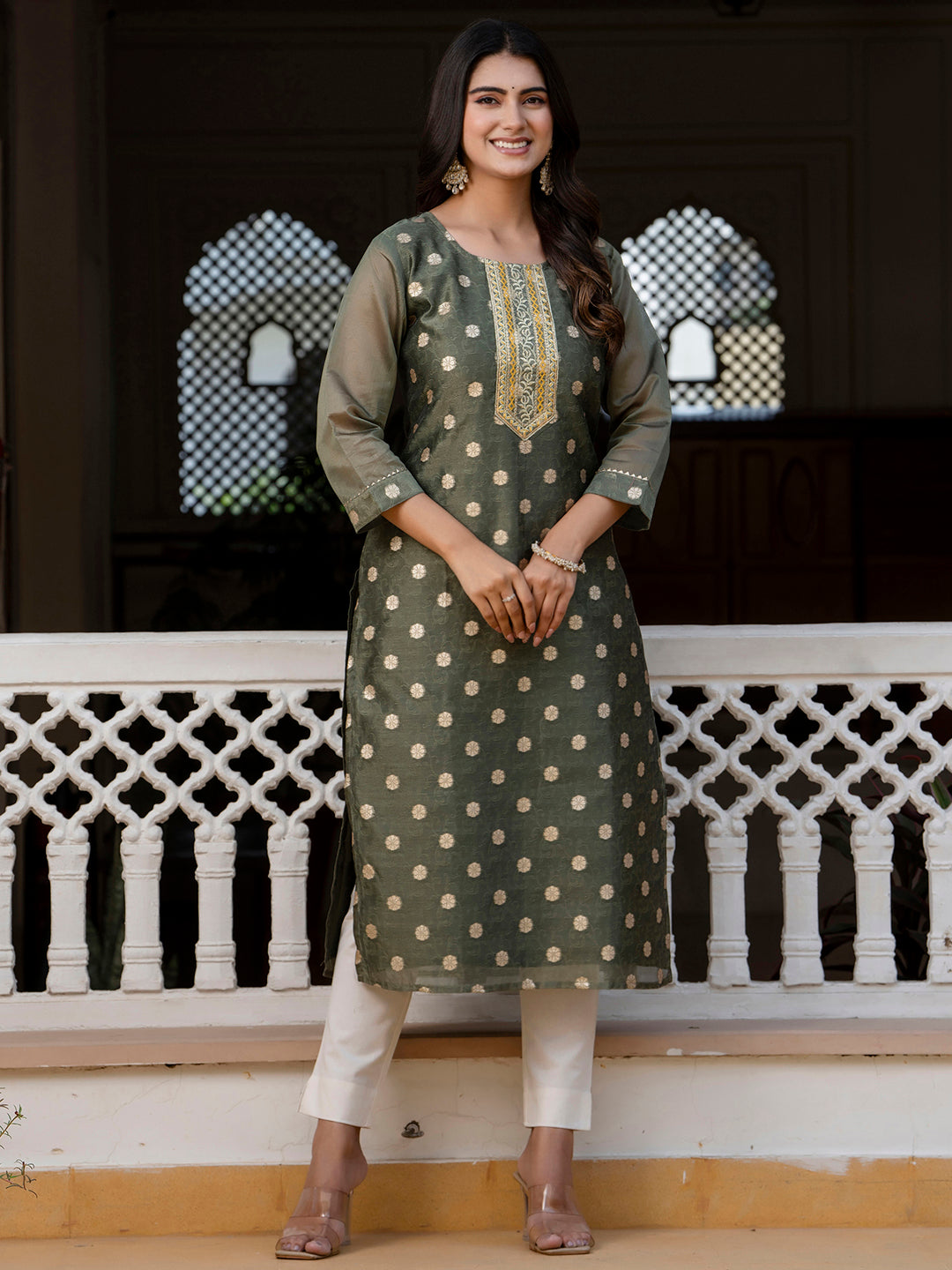 Women Embroidered Silk Blend Straight Kurta - FitVibe Fashion