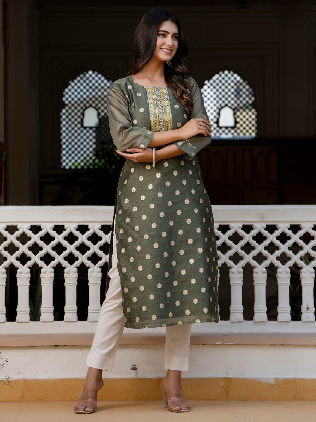 Women Embroidered Silk Blend Straight Kurta - FitVibe Fashion