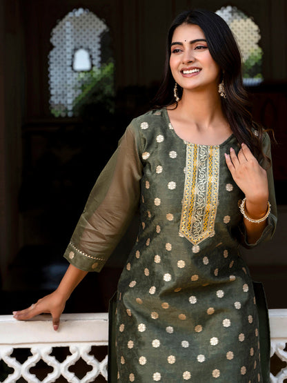 Women Embroidered Silk Blend Straight Kurta - FitVibe Fashion