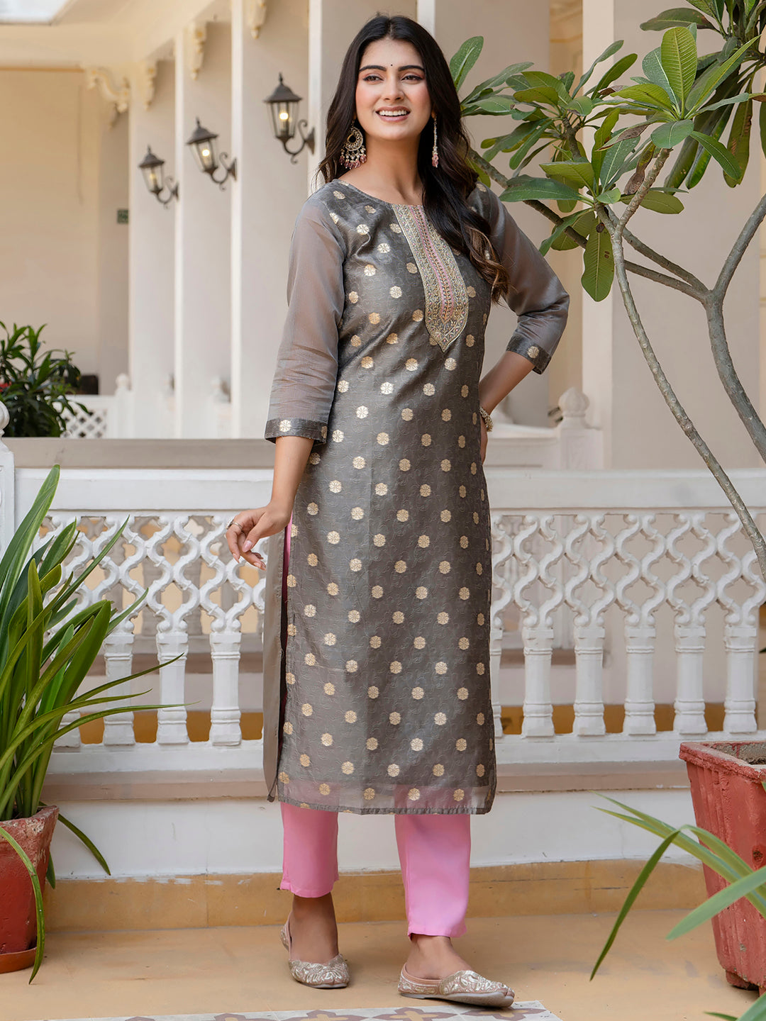 Women Embroidered Silk Blend Straight Kurta - FitVibe Fashion