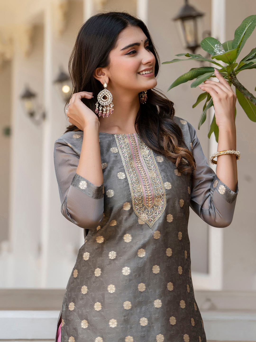 Women Embroidered Silk Blend Straight Kurta - FitVibe Fashion