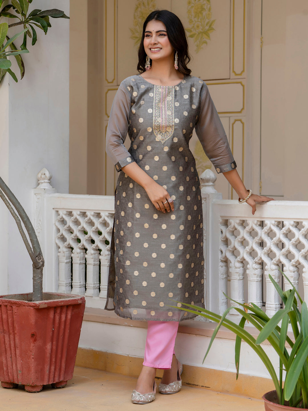 Women Embroidered Silk Blend Straight Kurta - FitVibe Fashion