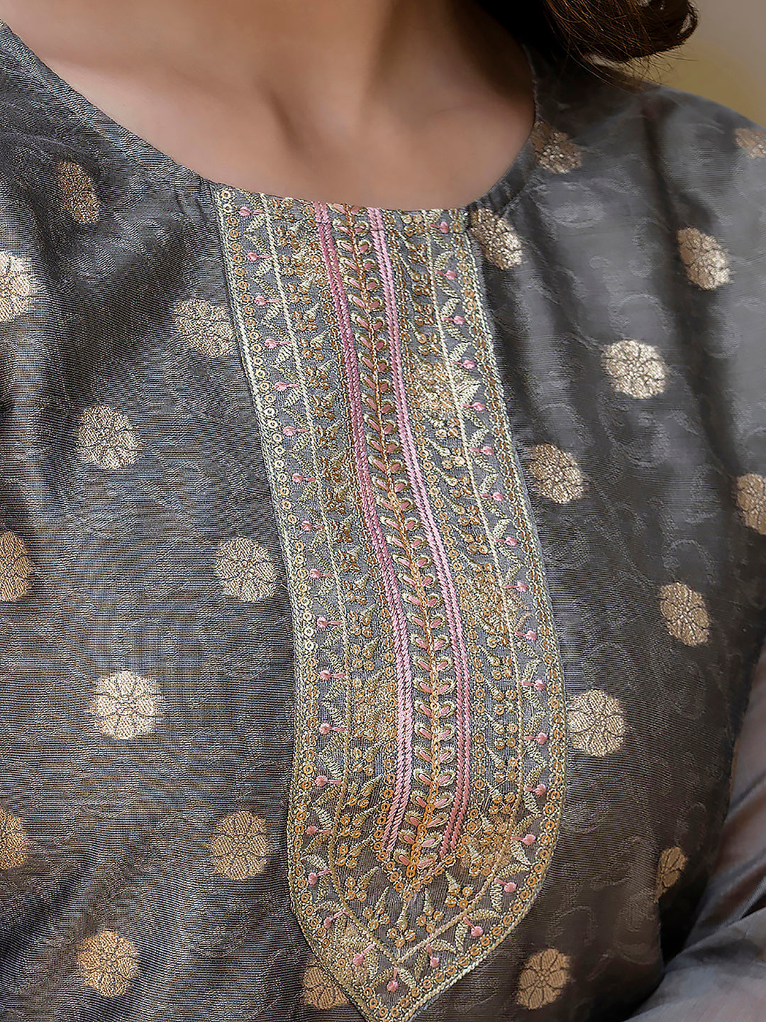 Women Embroidered Silk Blend Straight Kurta - FitVibe Fashion