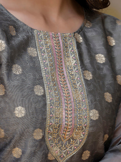 Women Embroidered Silk Blend Straight Kurta - FitVibe Fashion