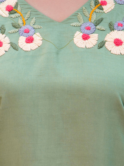 Women Solid Hand Work Embroidered Silk Blend Co-Ords Sets - FitVibe Fashion