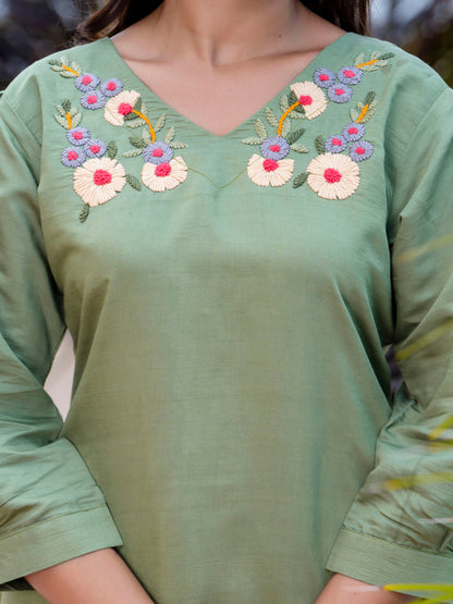 Women Solid Hand Work Embroidered Silk Blend Co-Ords Sets - FitVibe Fashion