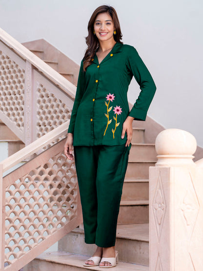 Women Solid Hand Work Embroidered Silk Blend Co-Ords Sets - FitVibe Fashion