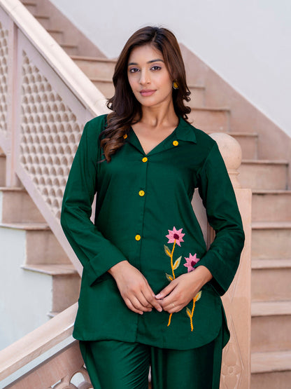 Women Solid Hand Work Embroidered Silk Blend Co-Ords Sets - FitVibe Fashion