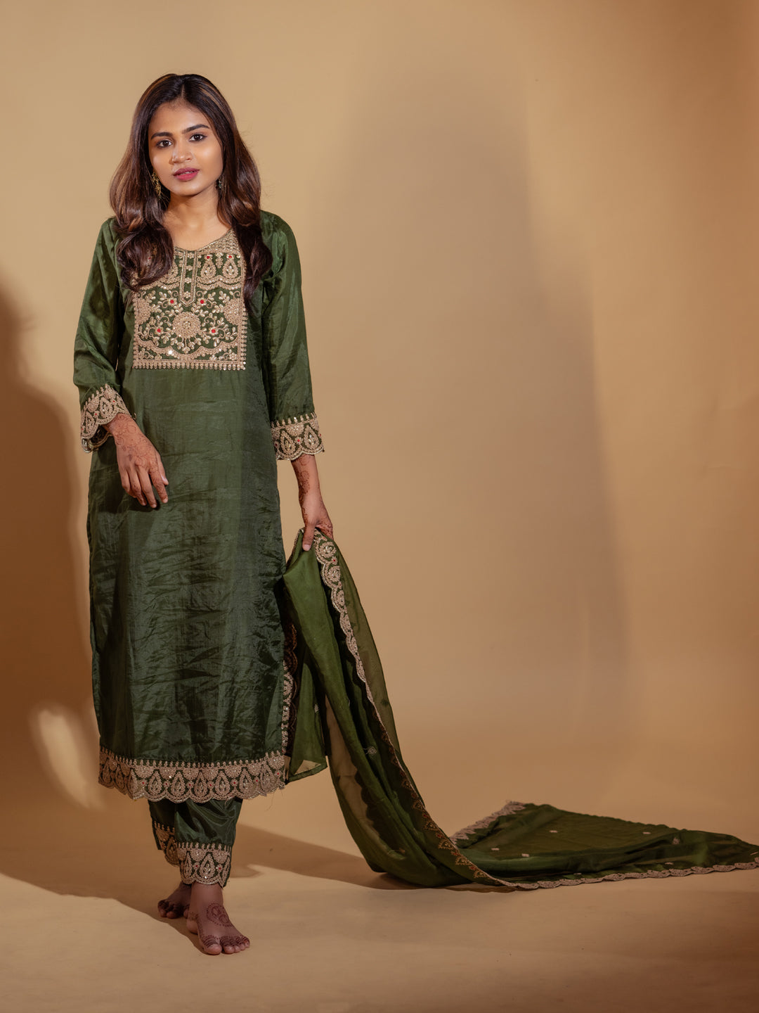 Mantra Embroidered Kurta and Trousers Pant Set Silk Blend Set - FitVibe Fashion
