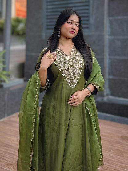 Ruby Petal Mehndi Kalidaar Festive Anarkali Set Suits - FitVibe Fashion