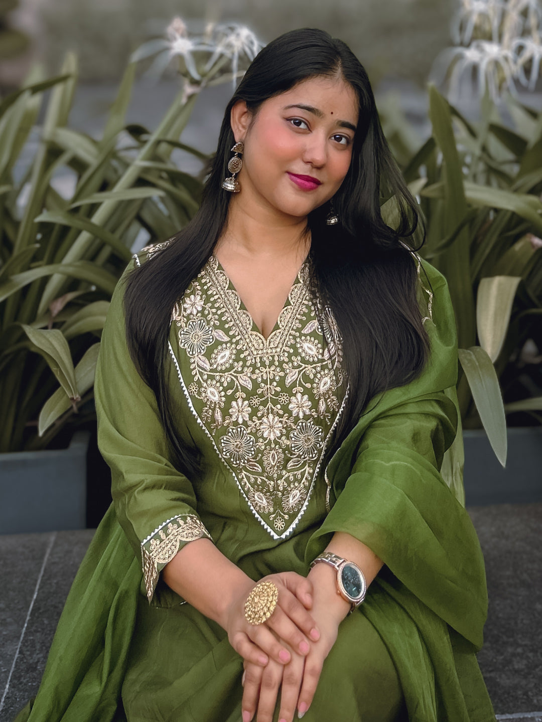 Ruby Petal Mehndi Kalidaar Festive Anarkali Set Suits - FitVibe Fashion