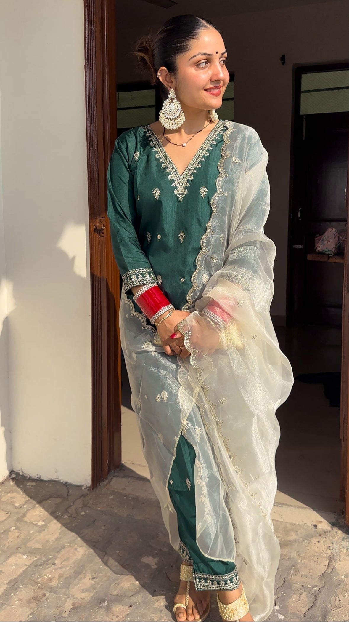 Triveni Silk Blend Kurta and Trouser Set with Organza Dupatta - FitVibe Fashion