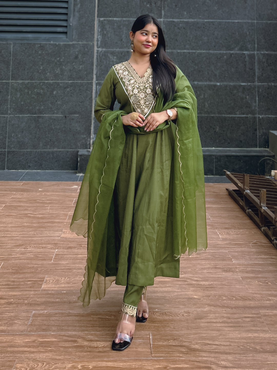 Ruby Petal Mehndi Kalidaar Festive Anarkali Set Suits - FitVibe Fashion