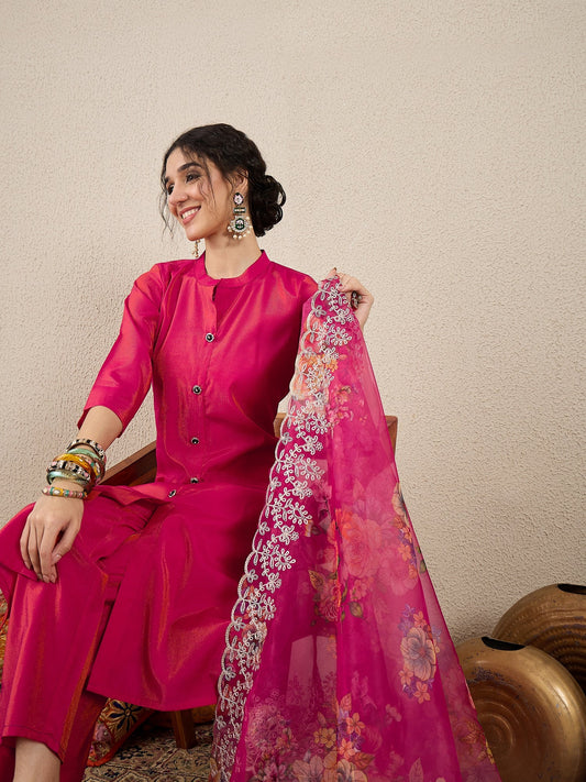 Suhani Rani Pink Silk Blend Women Ethnic Suit Sets - FitVibe Fashion