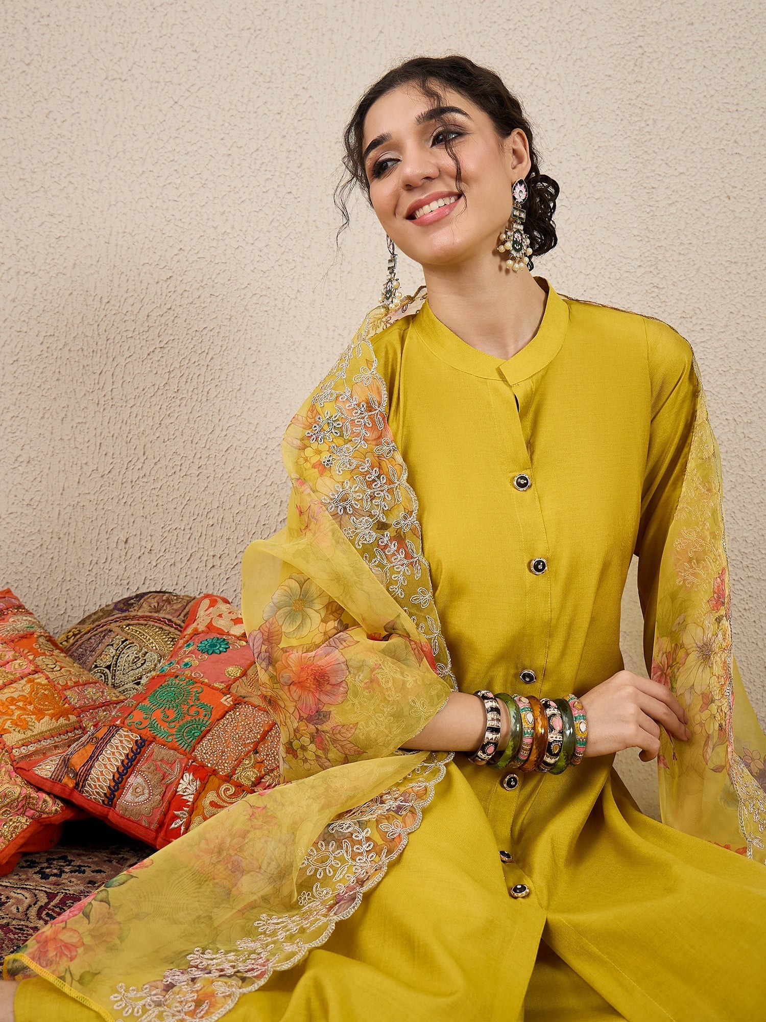 Suhani Yellow Silk Blend Women Ethnic Suit Sets - FitVibe Fashion