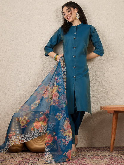 Suhani Teal Blue Silk Blend Women Ethnic Suit Sets - FitVibe Fashion