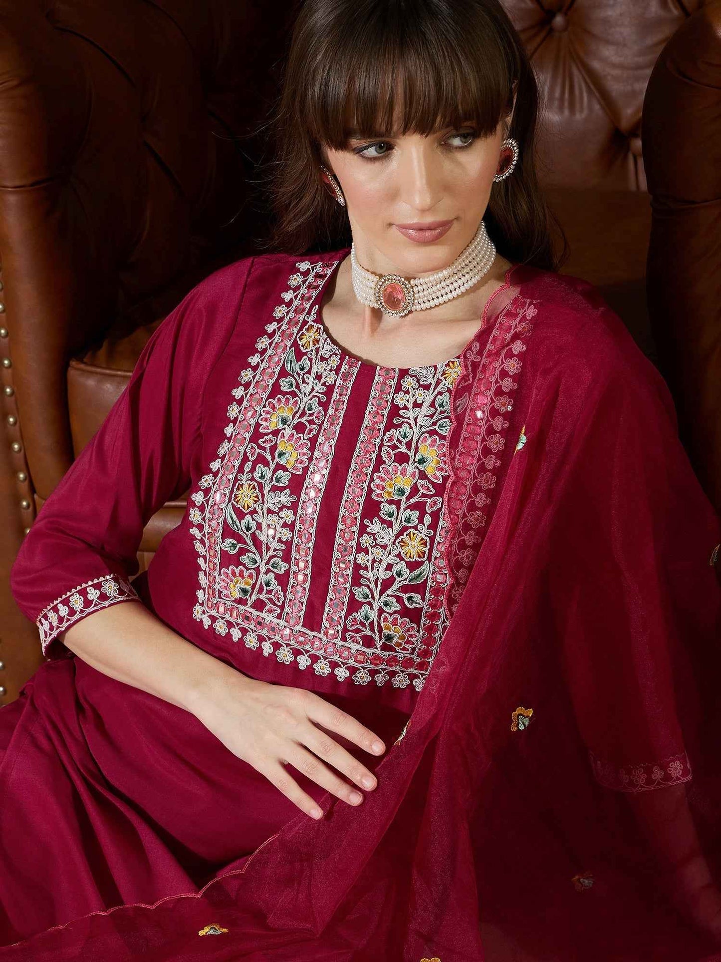 Aliya Pink Silk Dori Embroidered Kurta Pant Dupatta Set