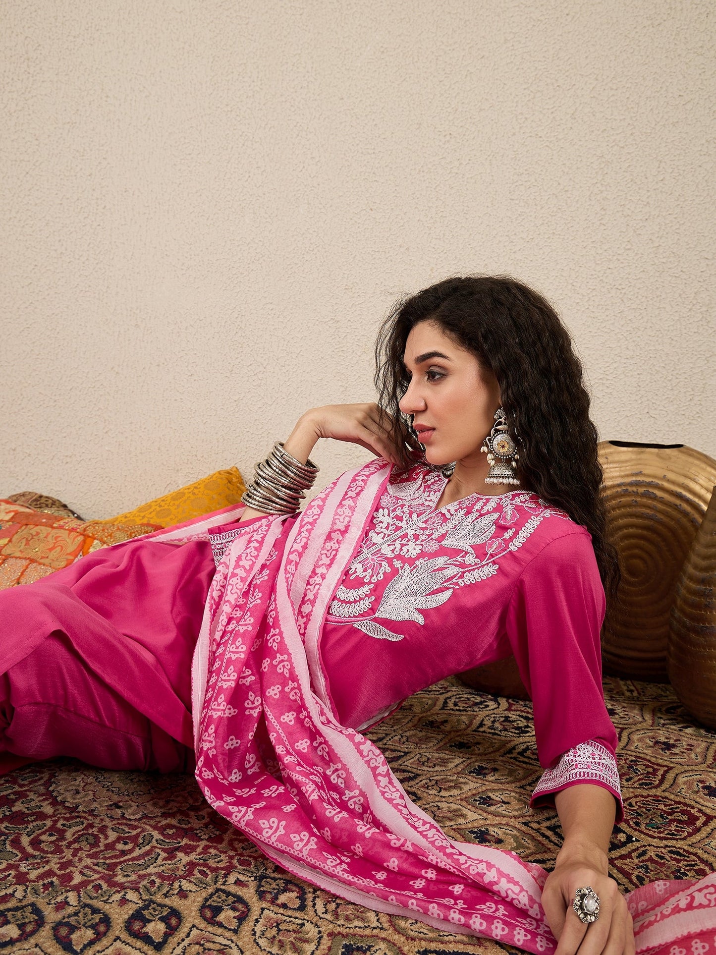 Ruhi Embroidery Design Silk Blend Straight Kurta With Trouser & Dupatta - FitVibe Fashion