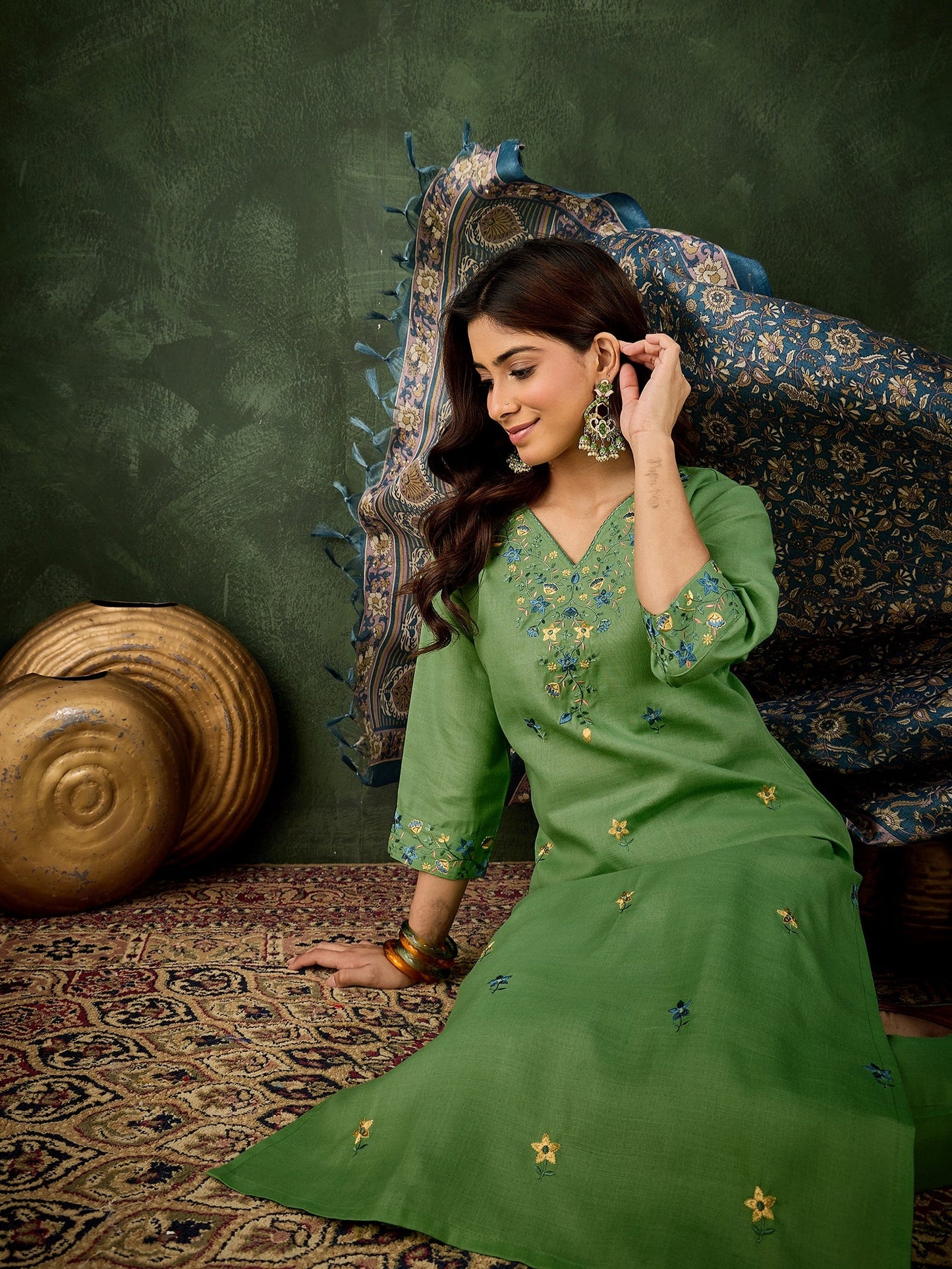 Sanskruta Women's Embroidered Cotton Kurta Pant Set with Dupatta - FitVibe Fashion