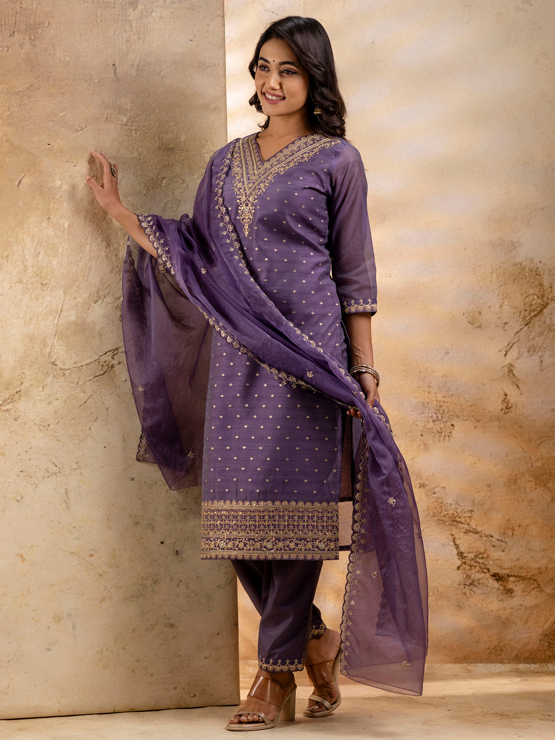 Women Kurta and Pant Sets Chanderi Silk Blend - FitVibe Fashion