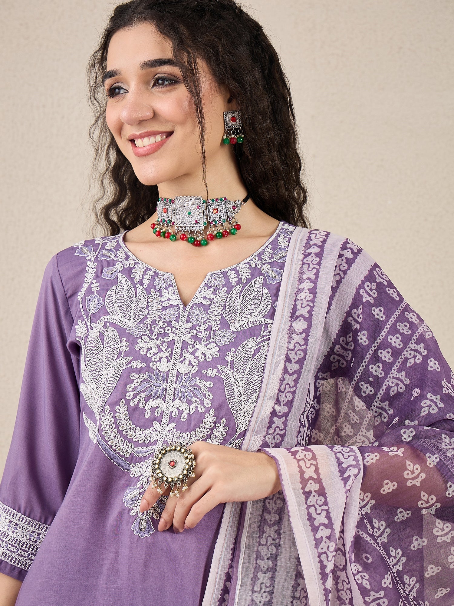 Ruhi Embroidery Design Silk Blend Straight Kurta With Trouser & Dupatta - FitVibe Fashion