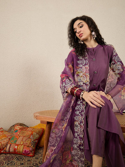 Suhani Purple Silk Blend Women Ethnic Suit Sets - FitVibe Fashion