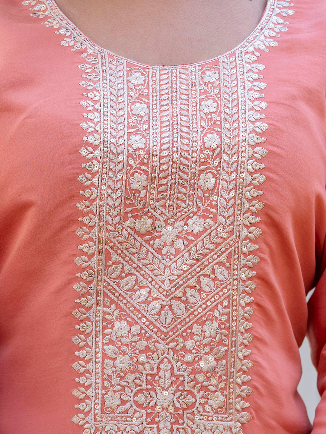 Women's Embroidered Silk Blend Calf Length Straight Kurta with Palazzo & Dupatta Set - FitVibe Fashion