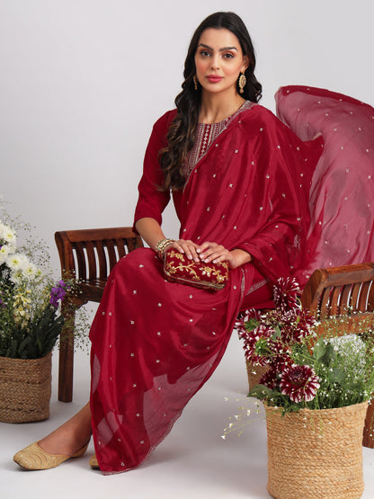 Sankalp  Women Kurta and Trousers Pant Set Silk Blend - FitVibe Fashion