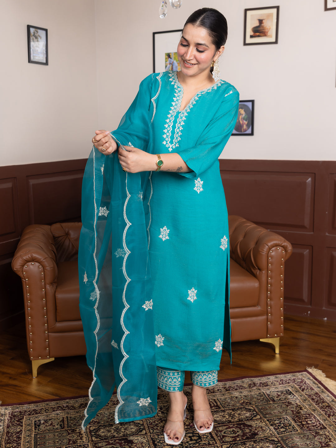 Vyonaa Rama Viscose Rayon Kurta with Trousers & Dupatta Suits - FitVibe Fashion