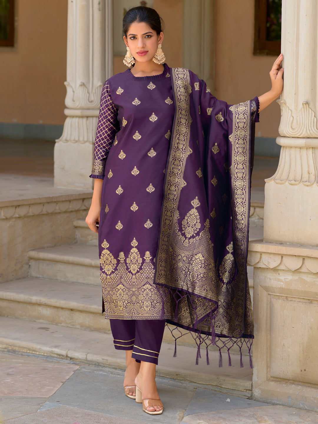 Cotton Silk Kurta and Pant Set with Banarasi Silk Dupatta - FitVibe Fashion