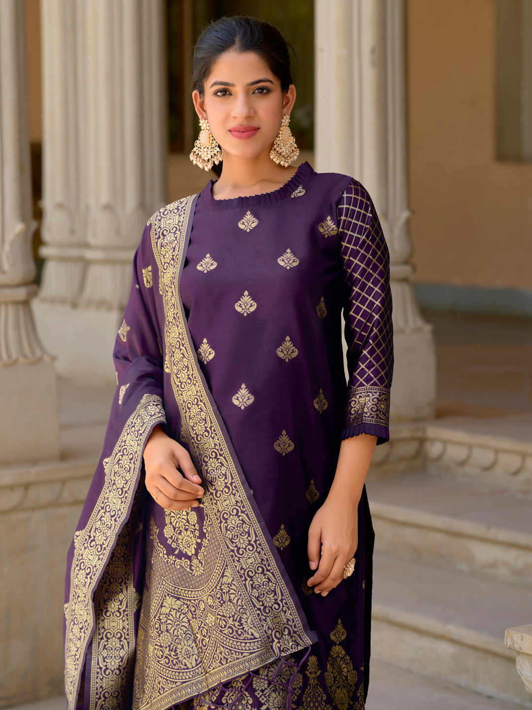 Cotton Silk Kurta and Pant Set with Banarasi Silk Dupatta - FitVibe Fashion